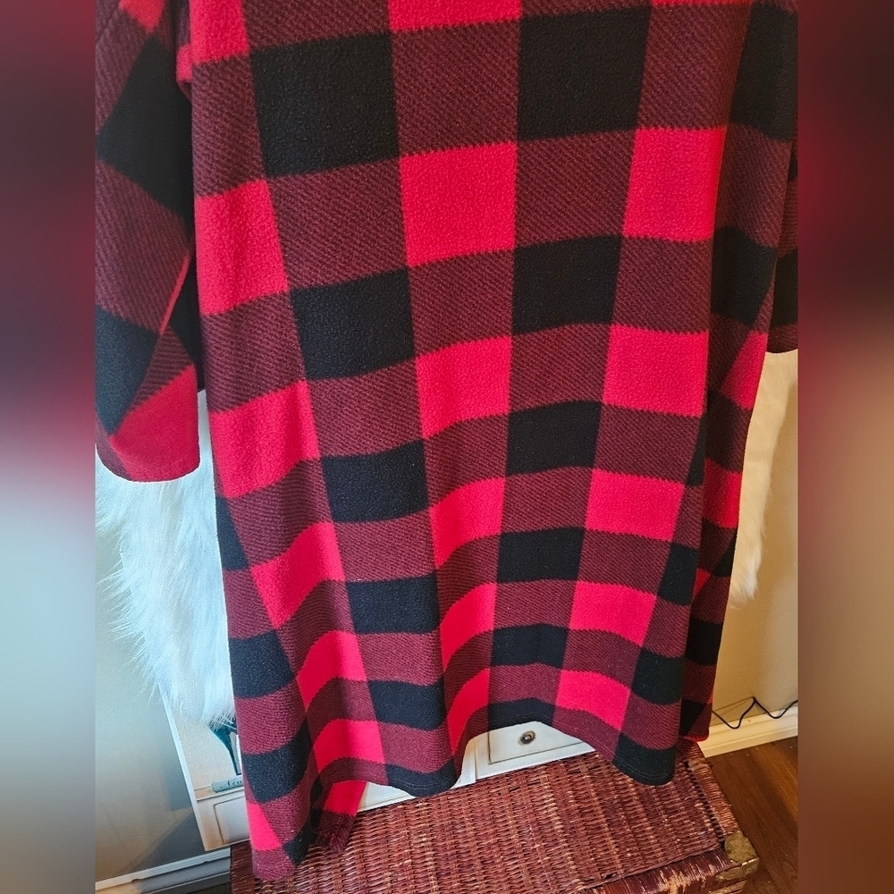 Winter Plaid Open Front Longline Fleece Jacket - Picture 6 of 8